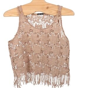 Charlotte Russe Lace Fringe Tank Top Plus Size Mauve Boho Floral Crochet Scoop